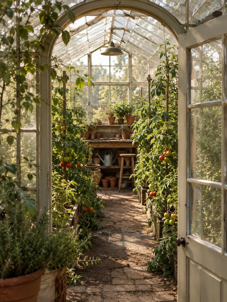The arched door of a Victorian glasshouse
