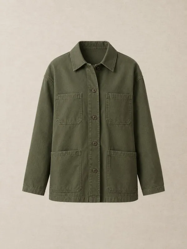 Shed Door Smock Jacket in Olive — front view