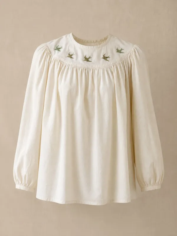 Birdsong Smock Top in Cream — front view