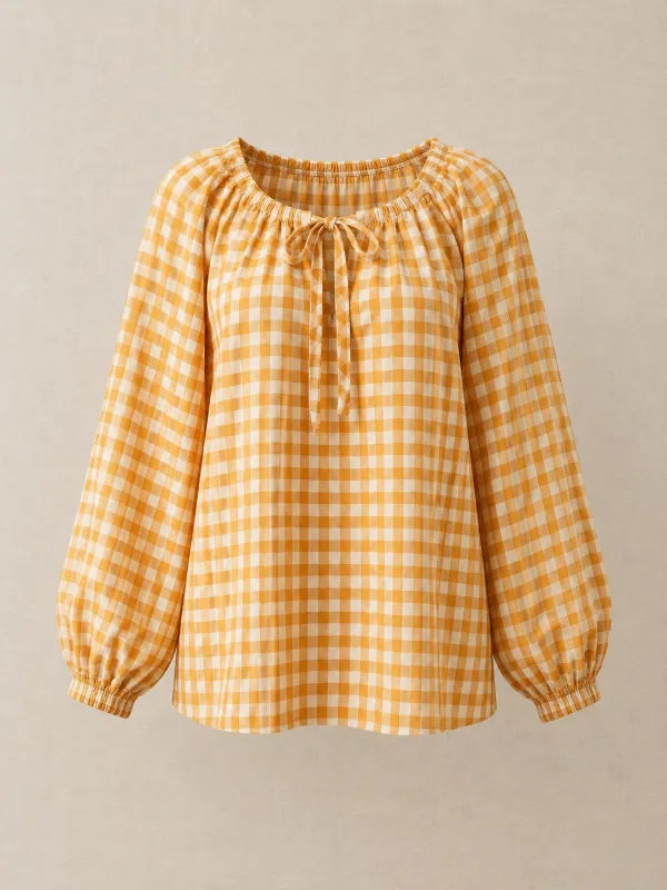 Marigold Smock Top in Marigold Check — front view