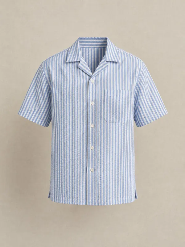 Shed Short-Sleeve Shirt in Blue Stripe — front view