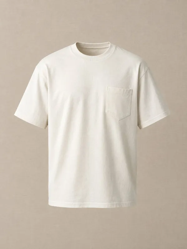 Row Marker Pocket Tee in Cream — front view