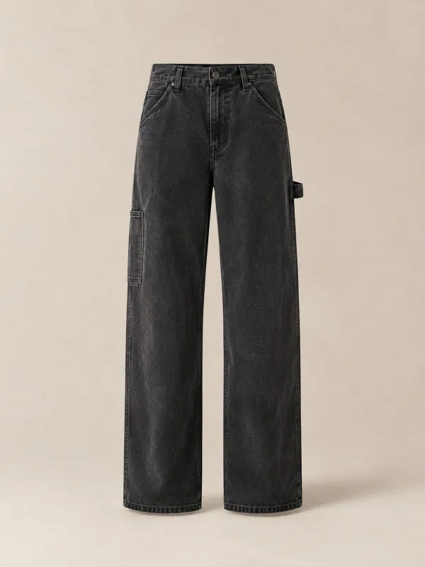 Carpenter Trousers in Washed Black — front view