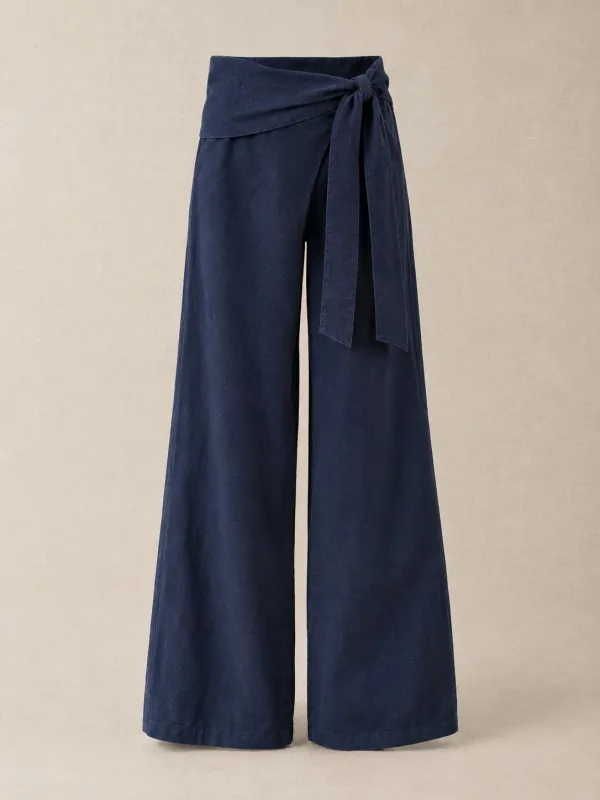Wrap Front Trousers in Ink Navy — front view