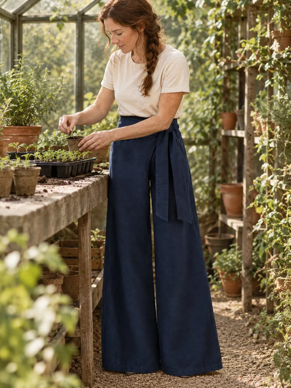 Wrap Front Trousers — Worn in the garden