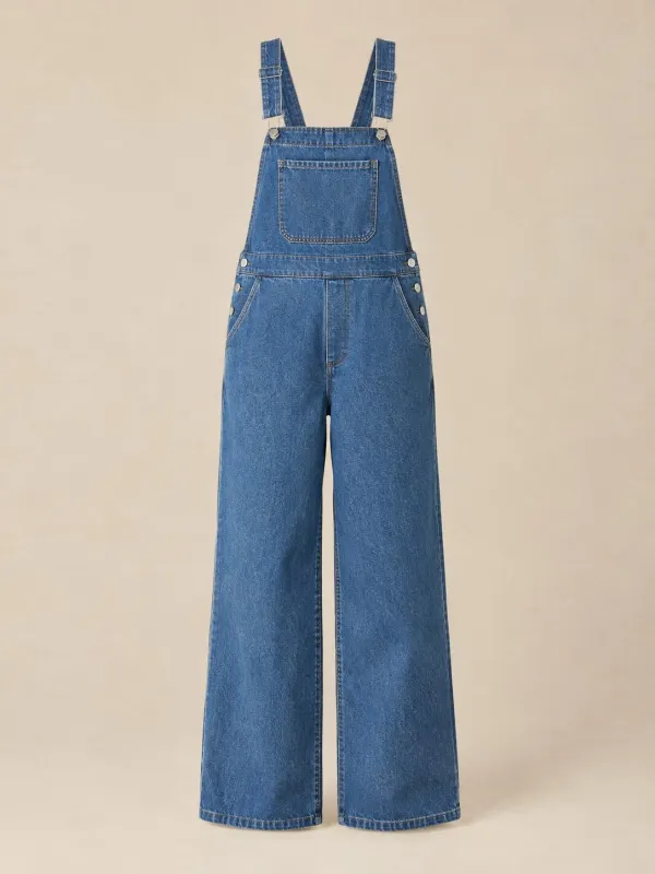 Plot Dungarees in Mid Denim — front view