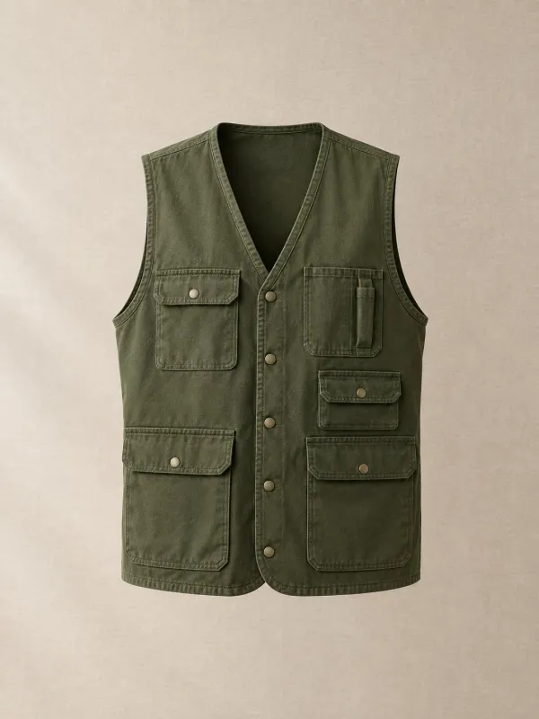 Tool Pocket Vest in Olive — front view