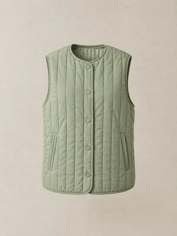 Quilted Gilet in Sage — front view