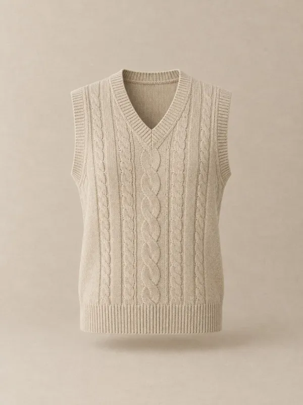 Oat Cable Knit Vest in Oat — front view
