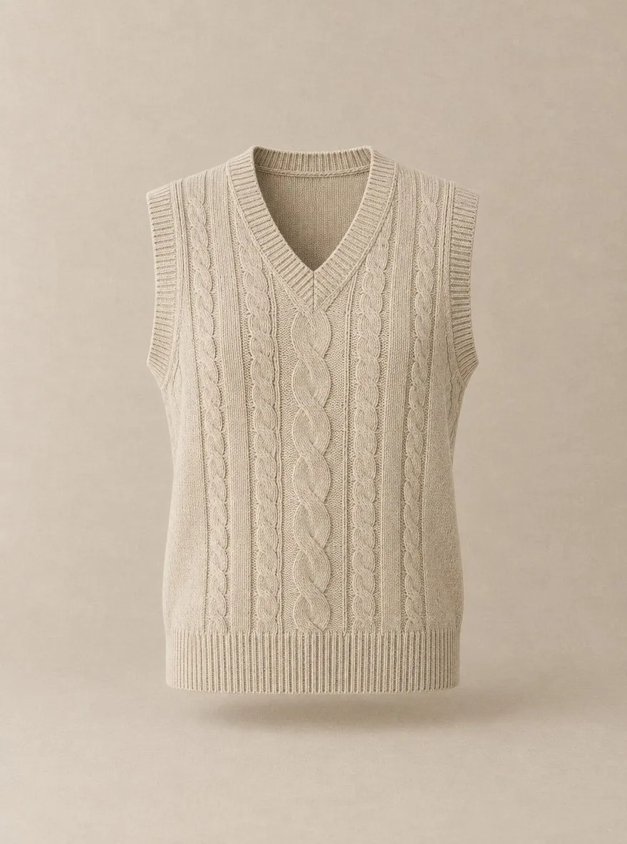 Oat Cable Knit Vest — Front view