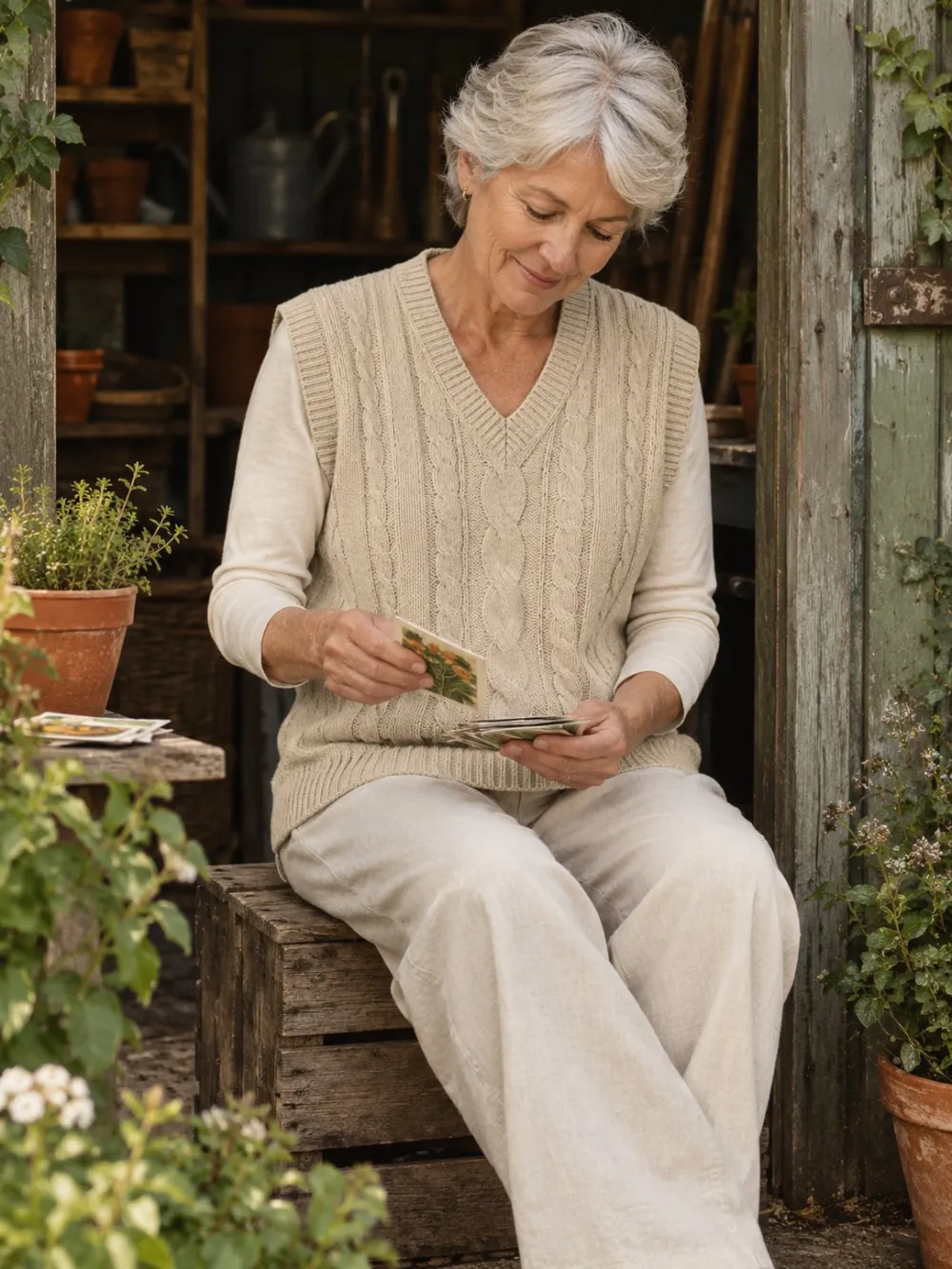 Oat Cable Knit Vest — Worn in the garden