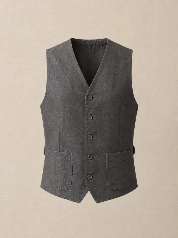 Linen Work Waistcoat in Charcoal — front view