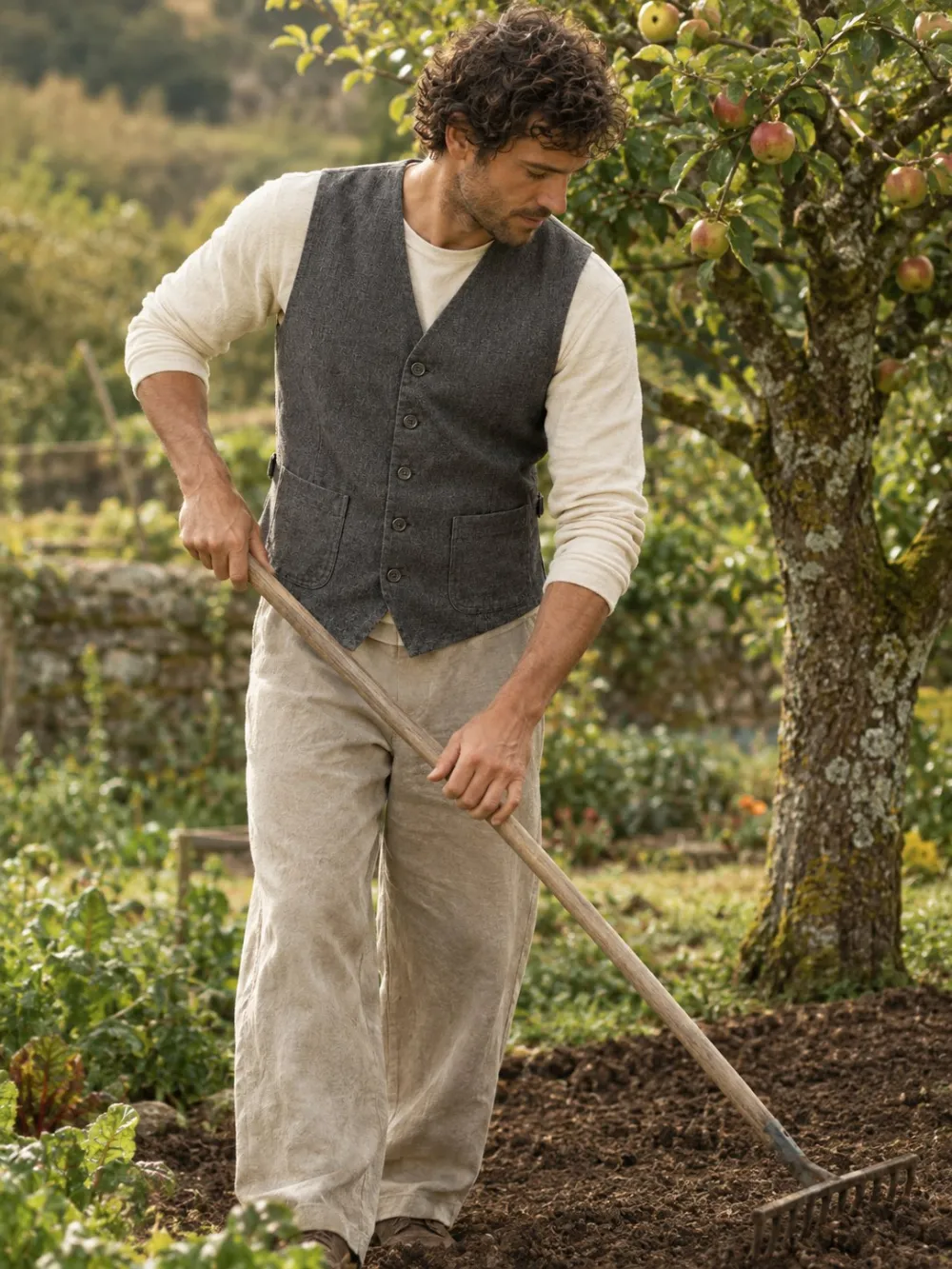 Linen Work Waistcoat — Worn in the garden